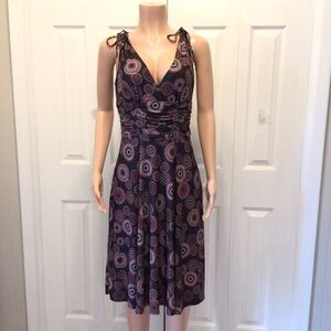 Kari New York Black Circle Vector Print Sleeveless Ruched Midi Dress Size 8P